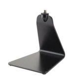 K&M black tabletop microphone stand with 5/8 inch adapter and logo space front view