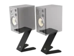 K&M tabletop monitor stand side profile showing adjustable height mechanism and stable base design