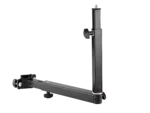 K&M universal holder black stand adapter shown from side angle with mounting bracket detail