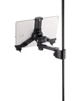 K&M universal tablet holder clamp mount with dimensional measurements and specifications diagram