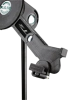 K&M universal tablet holder mic stand mount black with dimensional measurements and specifications