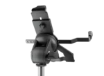 K&M universal tablet holder mounted on microphone stand, biobased black material close-up detail