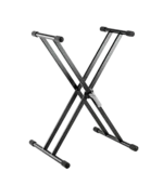 K&M X keyboard stand aluminum construction black finish front view professional