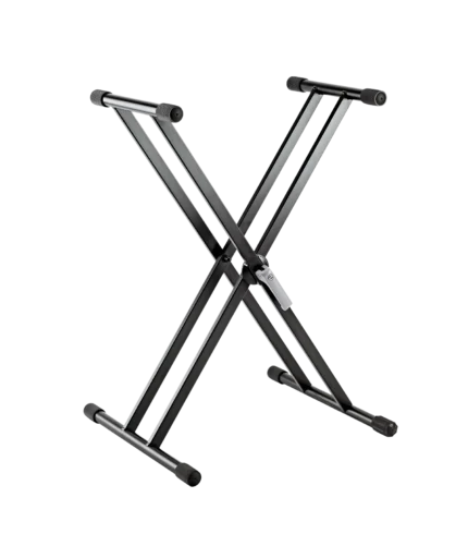 K&M X keyboard stand aluminum construction black finish front view professional
