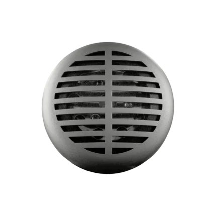 Shure 520DX harmonica microphone showing protective grille and frequency response characteristics