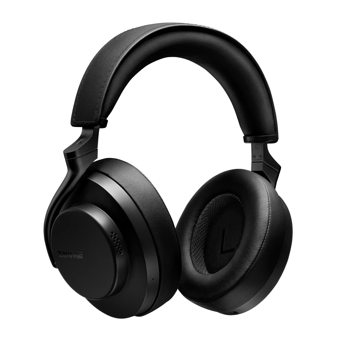 Shure AONIC 50 GEN 2 Wireless Noise Cancelling Headphones Front Shure AONIC 50 GEN 2 wireless noise cancelling headphones with black ear cups and headband