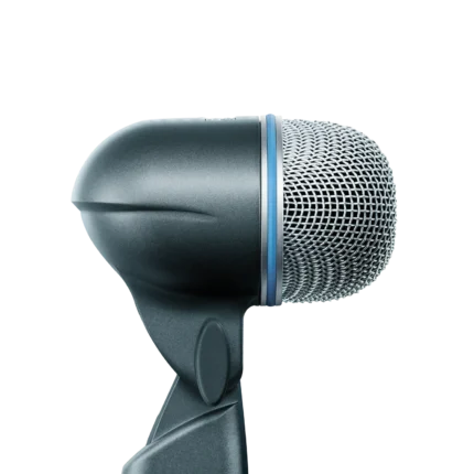 Shure BETA 52A dynamic kick drum microphone showing capsule and grille detail
