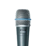 Shure BETA 57A supercardioid dynamic microphone showing grille and capsule detail