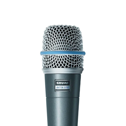 Shure BETA 57A supercardioid dynamic microphone showing grille and capsule detail