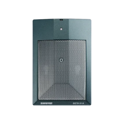Shure BETA 91A half-cardioid condenser microphone positioned on kick drum in live performance setup