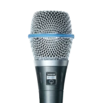 Shure BETA87A supercardioid condenser handheld microphone showing grille and capsule detail