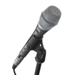 Shure BETA87A supercardioid condenser handheld microphone rear panel showing connector and specifications