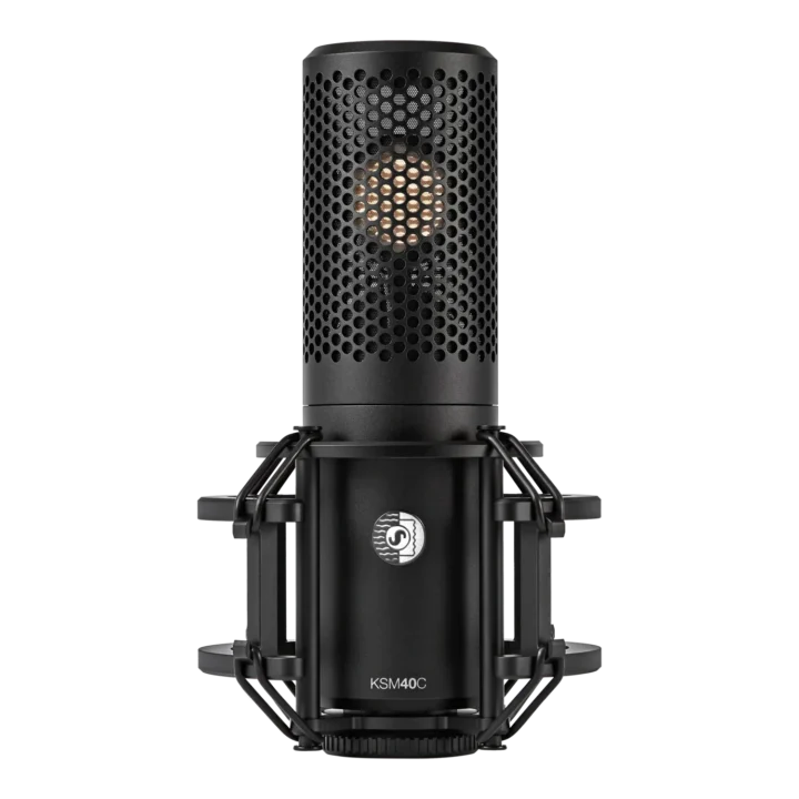 Shure KSM40C large diaphragm condenser microphone capsule and grille detail view