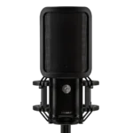 Shure KSM44MP large diaphragm condenser microphone rear panel showing XLR connector and specifications