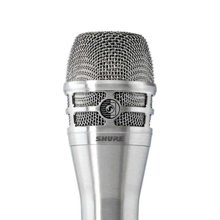 Shure KSM8/N nickel dynamic microphone showing capsule and grille detail