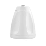 Shure MXN-6 white networked pendant loudspeaker showing mounting bracket and connector details