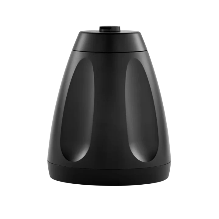 Shure MXN-6 networked pendant loudspeaker showing mounting bracket and connector details