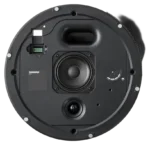 Shure MXP-5 black ceiling-mount passive loudspeaker installed in commercial application