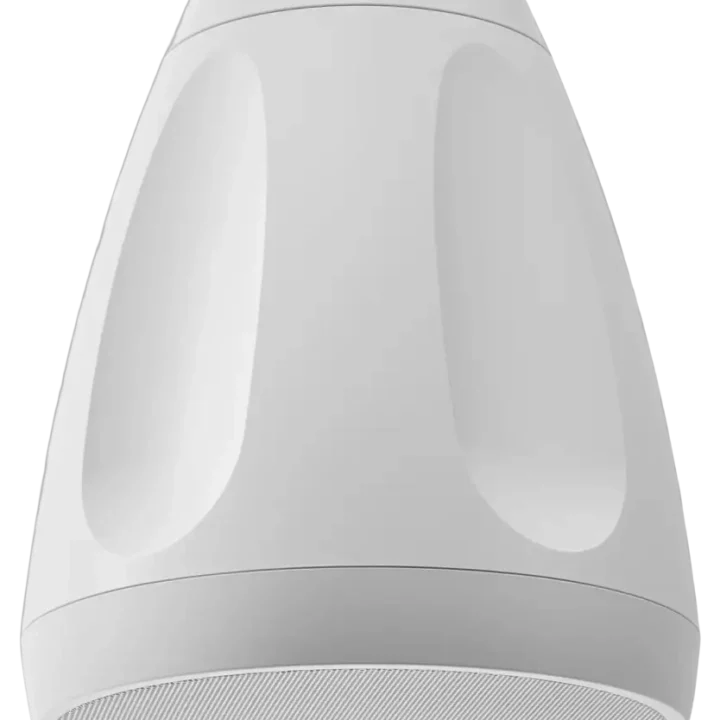 Shure MXP-6 white pendant passive loudspeaker showing grille and mounting detail