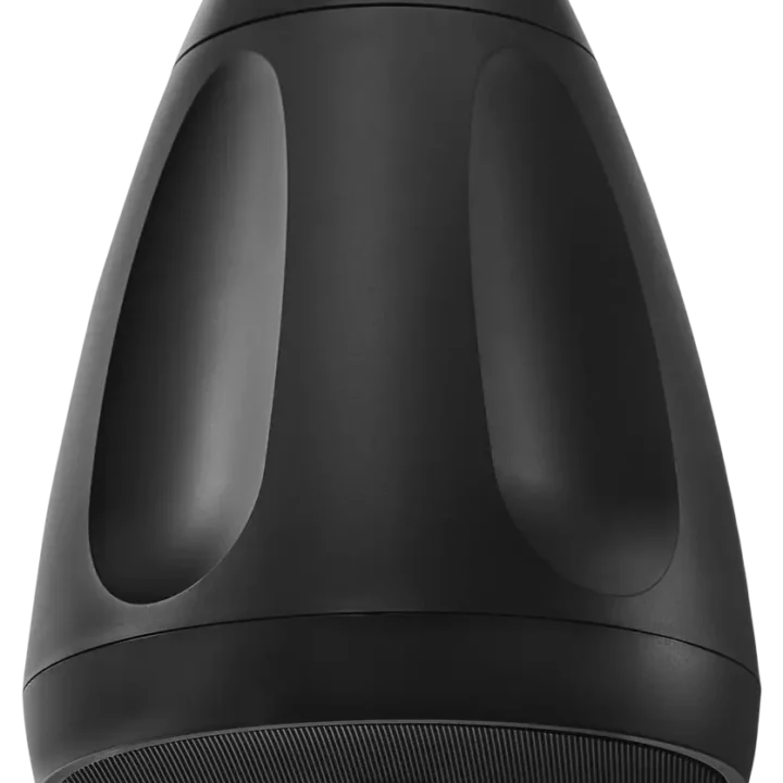 Shure MXP-6 black pendant passive loudspeaker showing grille and mounting detail