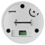 Shure MXP-6 white pendant passive loudspeaker showing key features and design elements