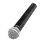Shure MXW2X wireless handheld transmitter with SM58 capsule showing microphone head and body design