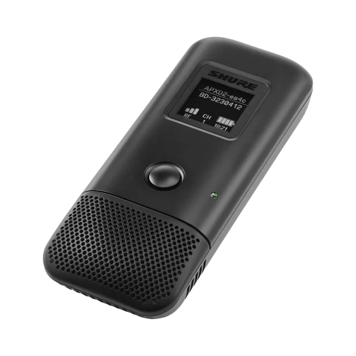 Shure MXW6X bodypack transmitter with omnidirectional microphone capsule detail view