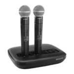 Shure MXWAPXD2 wireless access point transceiver shown from side profile with antenna connectors visible