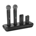 Shure MXWNDX4 networked charging station displaying top panel layout and charging dock configuration