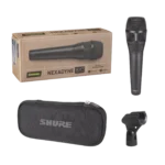 Shure Nexadyne 8/C cardioid dynamic microphone rear panel showing XLR connector and specifications