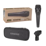 Shure Nexadyne 8/S supercardioid dynamic vocal microphone rear panel showing XLR connector and specifications