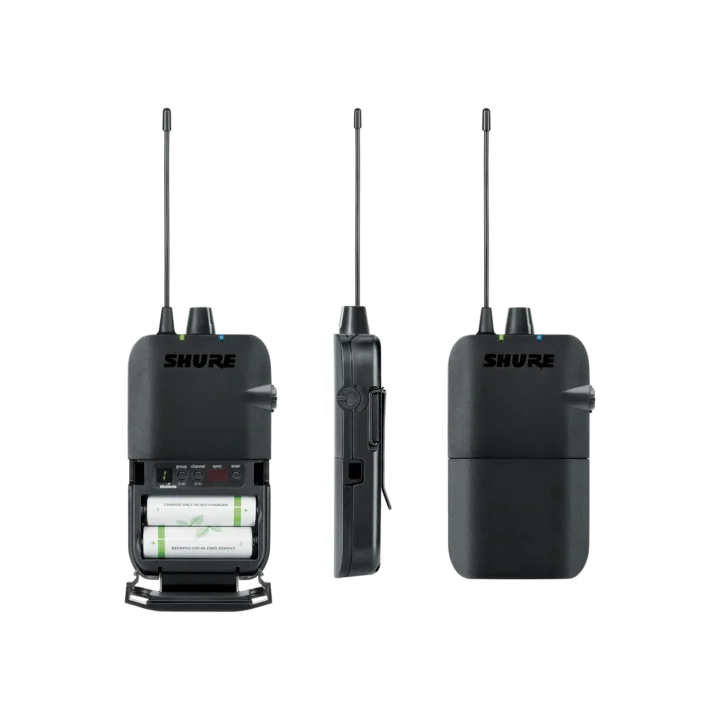 Shure P3R wireless bodypack receiver with G20 frequency band, front-facing product view