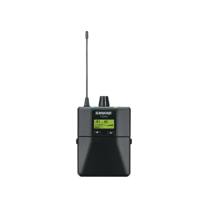 Shure P3RA premium wireless bodypack receiver with LCD display and control buttons, J13 frequency band