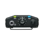 Shure P3RA premium wireless bodypack receiver showing rear panel connectors and antenna port