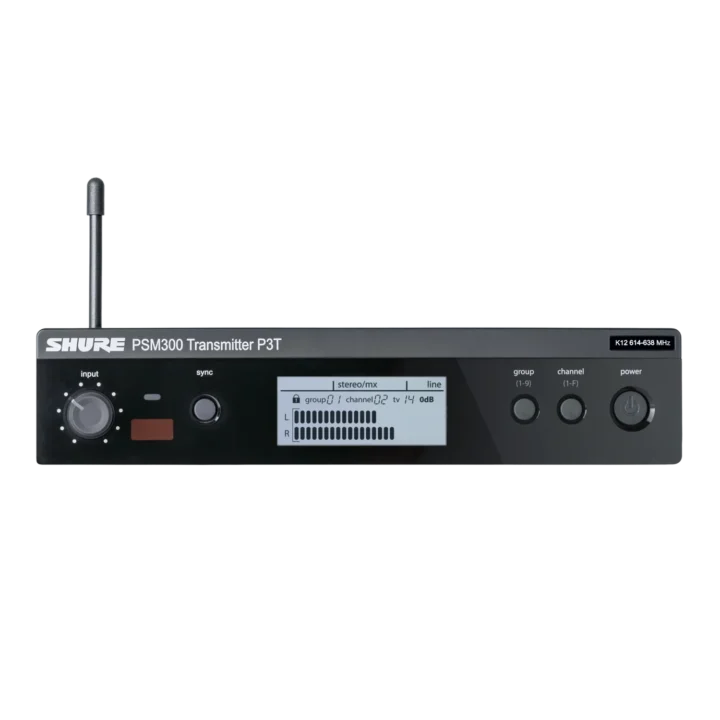 Shure P3T wireless transmitter bodypack with belt clip and antenna, J13 frequency band