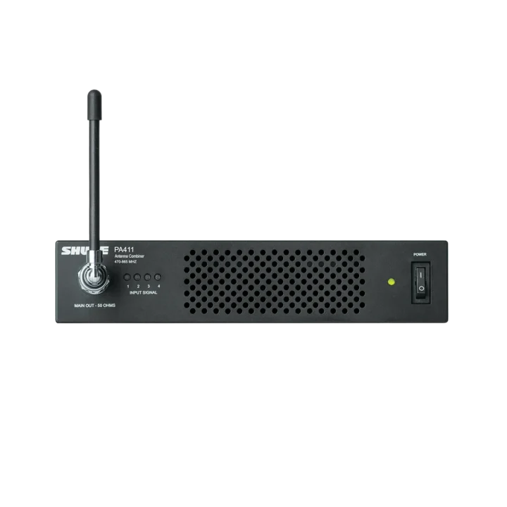 Shure PA411 antenna combiner unit with dual input connectors and frequency selector controls