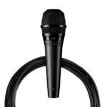 Shure PGA57 cardioid dynamic instrument microphone shown from side angle with grille detail