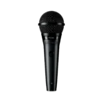Shure PGA58 dynamic vocal microphone shown from side angle with grille detail
