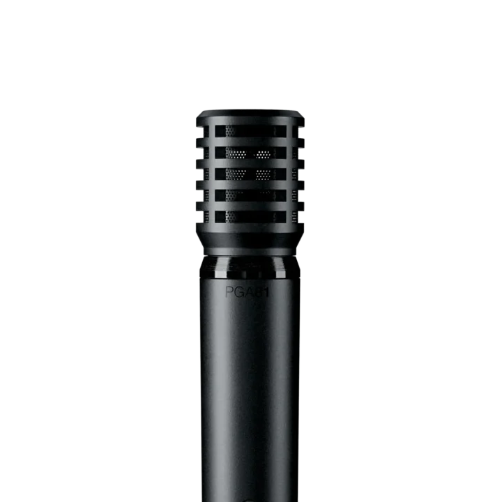 Shure PGA81 cardioid condenser instrument microphone with cylindrical body and mesh grille