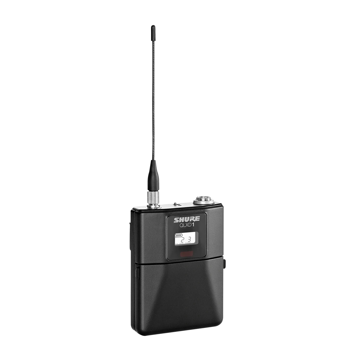 Shure QLXD1 Bodypack Transmitter H50 Front View Shure QLXD1 bodypack transmitter with H50 frequency band, front-facing product view