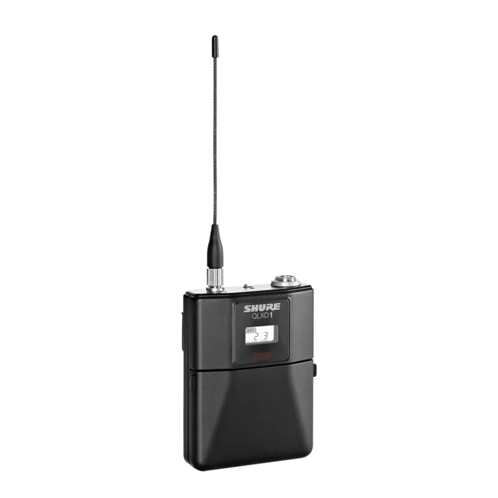 Shure QLXD1 bodypack transmitter V50 wireless microphone system front panel display