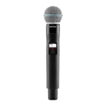 Shure QLXD2 handheld wireless microphone transmitter with Beta 58A capsule, front view