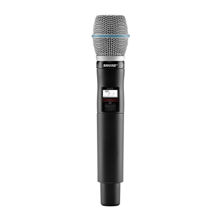 Shure QLXD2 handheld wireless microphone transmitter with Beta 87C capsule, front view