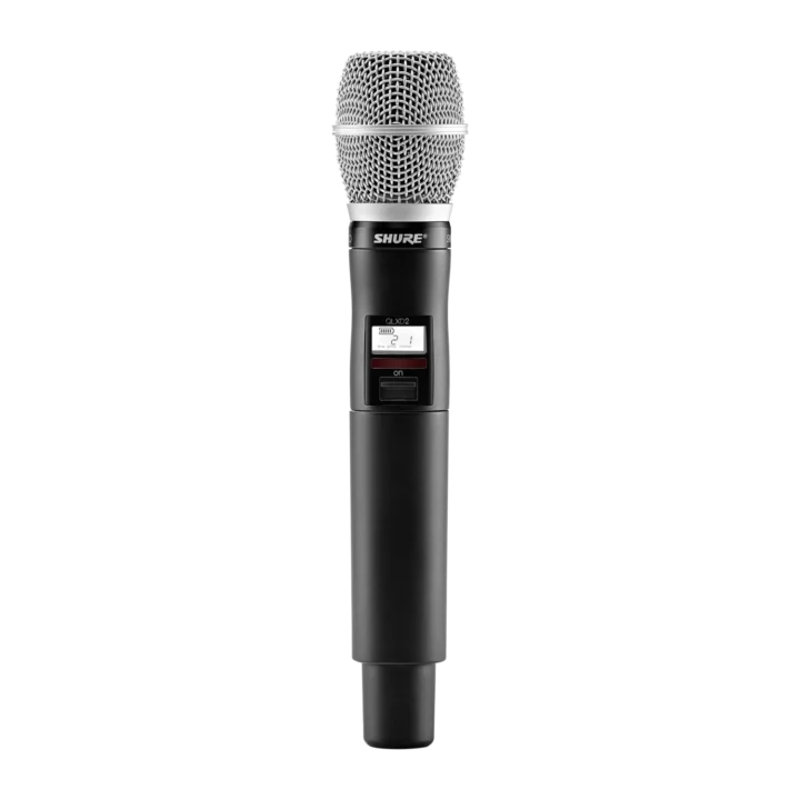 Shure QLXD2 handheld wireless microphone transmitter with SM86 capsule, front view