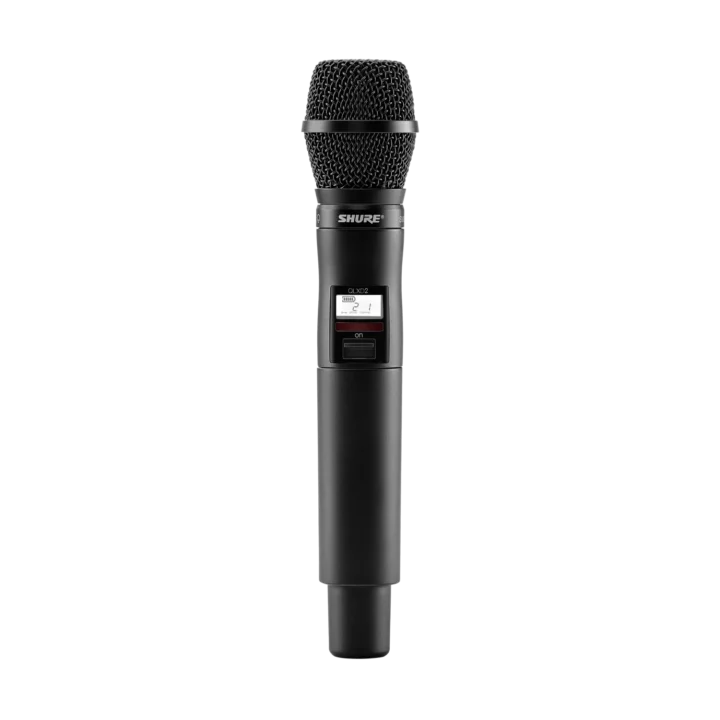 Shure QLXD2 handheld wireless microphone transmitter with SM87 capsule, front view