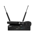 Shure QLXD2 handheld wireless transmitter with SM87 capsule, side profile showing grip and controls