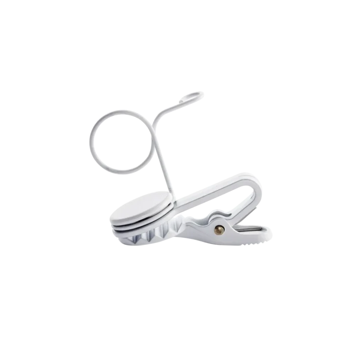 Shure RK187T1 white single-mount tie clip for lavalier microphones front view