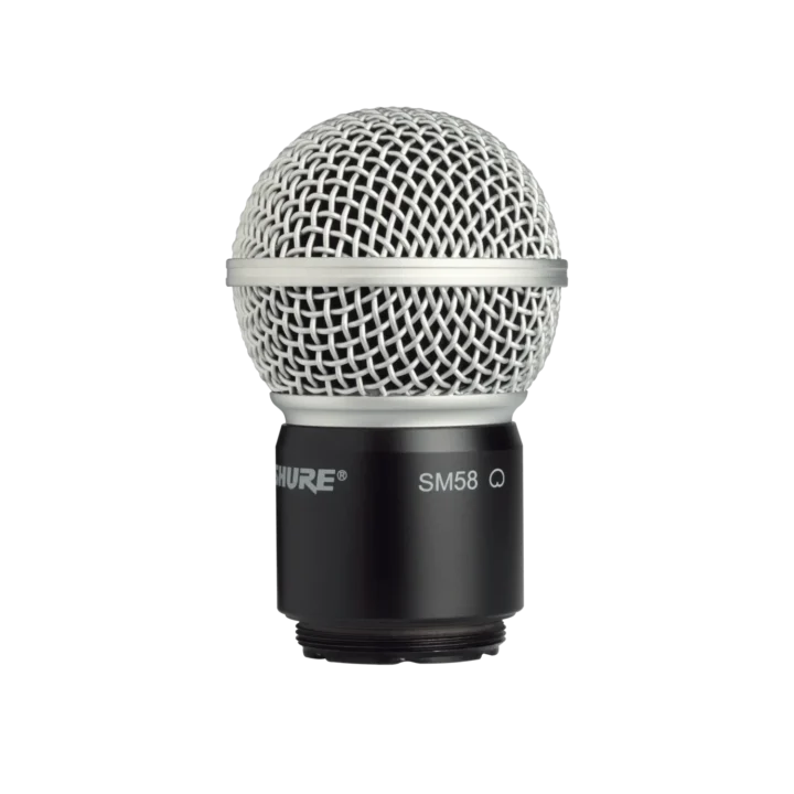 Shure RPW112 wireless microphone cartridge with SM58 capsule, front view showing grille and housing