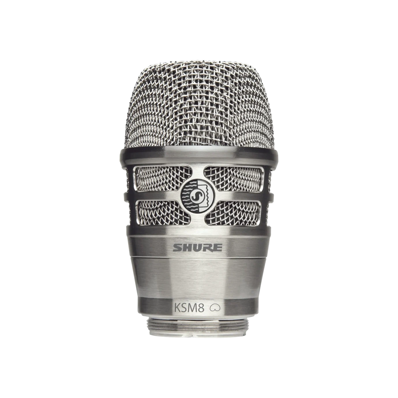 Shure RPW170 KSM8 Wireless Capsule Front View Shure RPW170 KSM8 wireless microphone capsule with nickel finish for transmitters