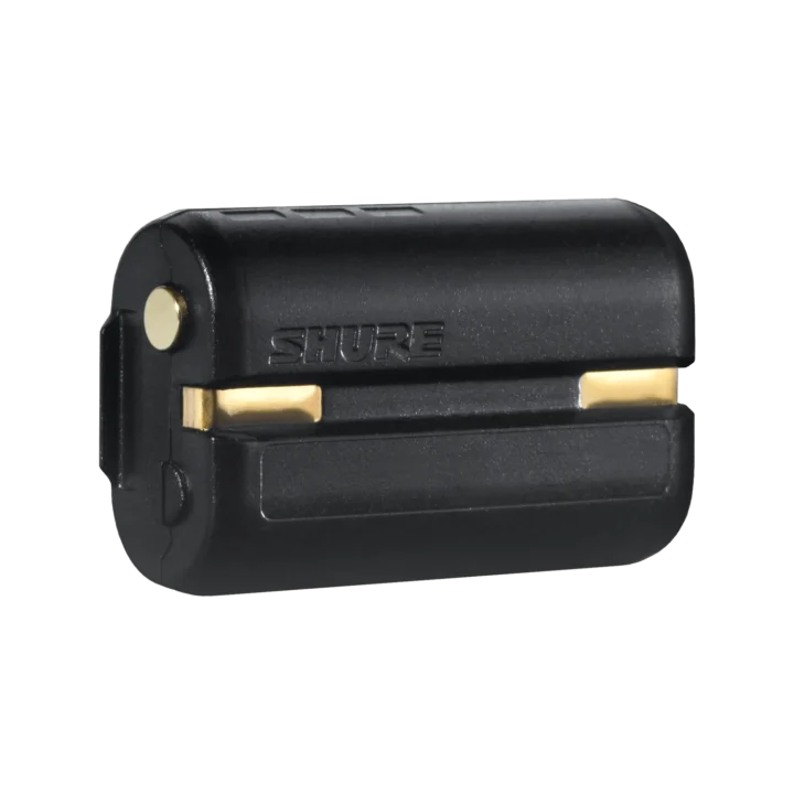 Shure SB900C rechargeable lithium-ion battery with charging contacts and status indicators visible